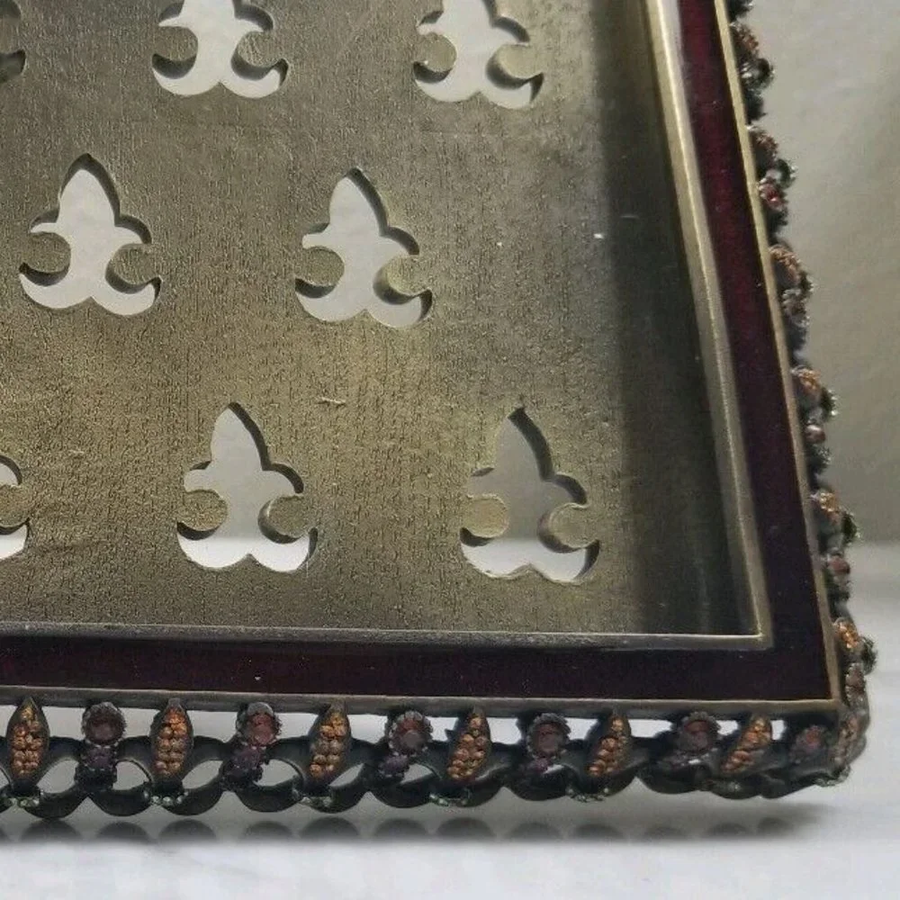 RARE SIGNED JAY STRONGWATER RED FLEUR DE LIS TIARA SCROLL CRYSTAL ENAMEL FRAME